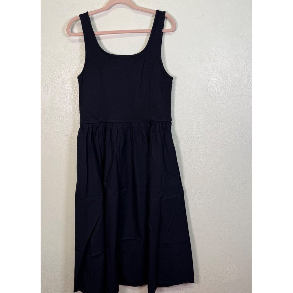 Quince Organic Cotton Mixed Media Tank Dress Navy Large Pockets NWT Casual - Picture 4 of 15
